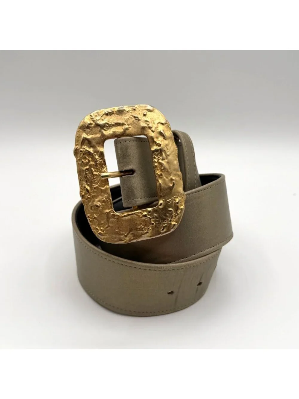 Vintage Sharon Burch Dallas Gold Tone Leather Belt Hammered M.C.M. Italy Buckle